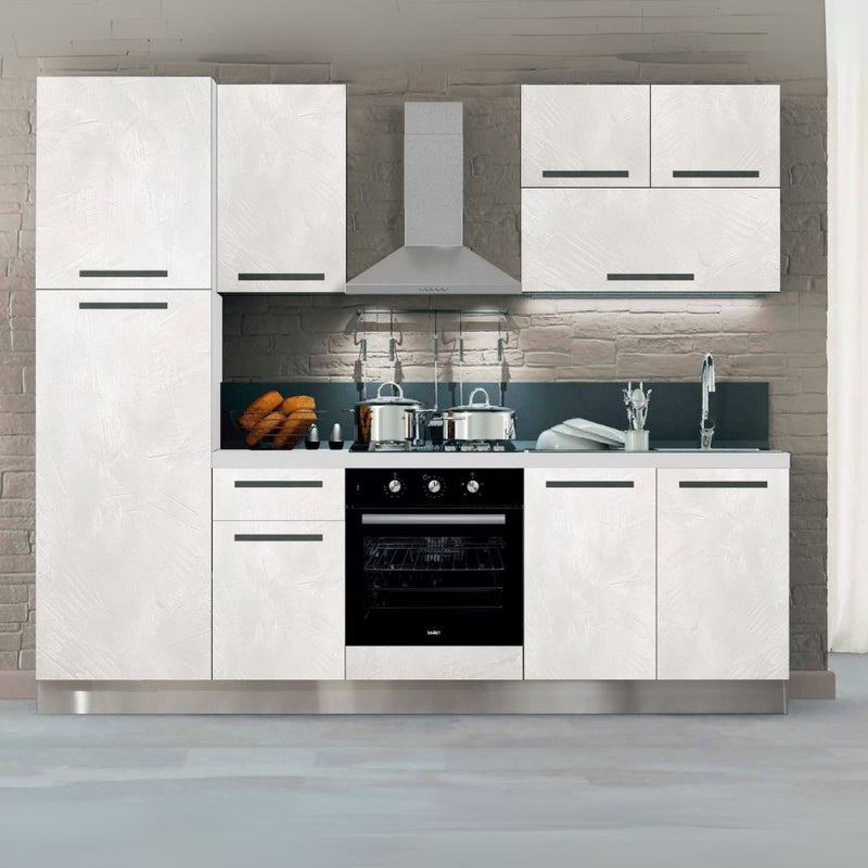 Cucina bloccata Molly con cassa bianca e base e pensili spatolato 255x216H cm elettrodomestici inclusi