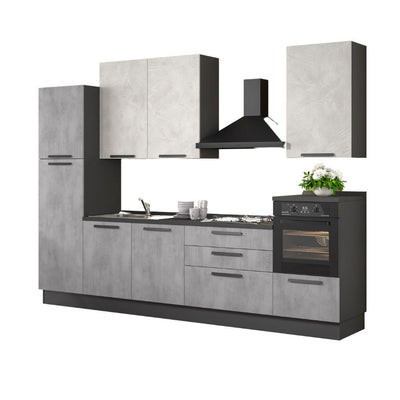 Cucina Sinki reversibile 330x216/240 H con cassa colore antracite basi ossido e pensili spatolato con lavastoviglie
