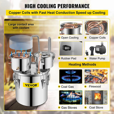 Distillatore da 11,36 L, distributore d'acqua, distillatore in acciaio inox con 2 barili di condensazione, accessori per distillatore