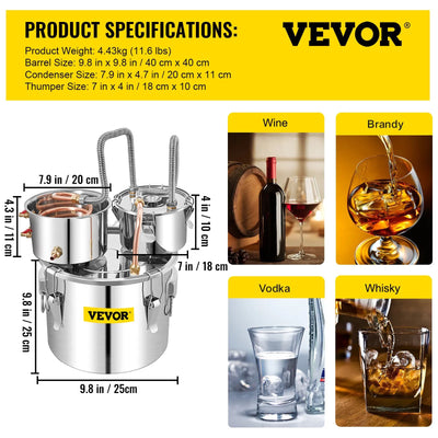 Distillatore da 11,36 L, distributore d'acqua, distillatore in acciaio inox con 2 barili di condensazione, accessori per distillatore