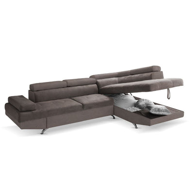 Divano letto angolare Rio con penisola contenitore destra in tessuto Mozart 95 elephant