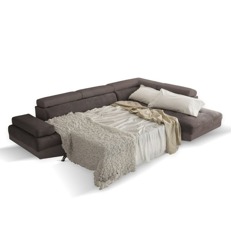 Divano letto angolare Rio con penisola contenitore destra in tessuto Mozart 95 elephant