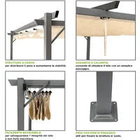 ACCONTO PERSONALIZZATO Gazebo Pergola 3 x 4 Metri Con Telo Impermeabile Richiudibile E Struttura Rettangolare In Acciaio Inossidabile