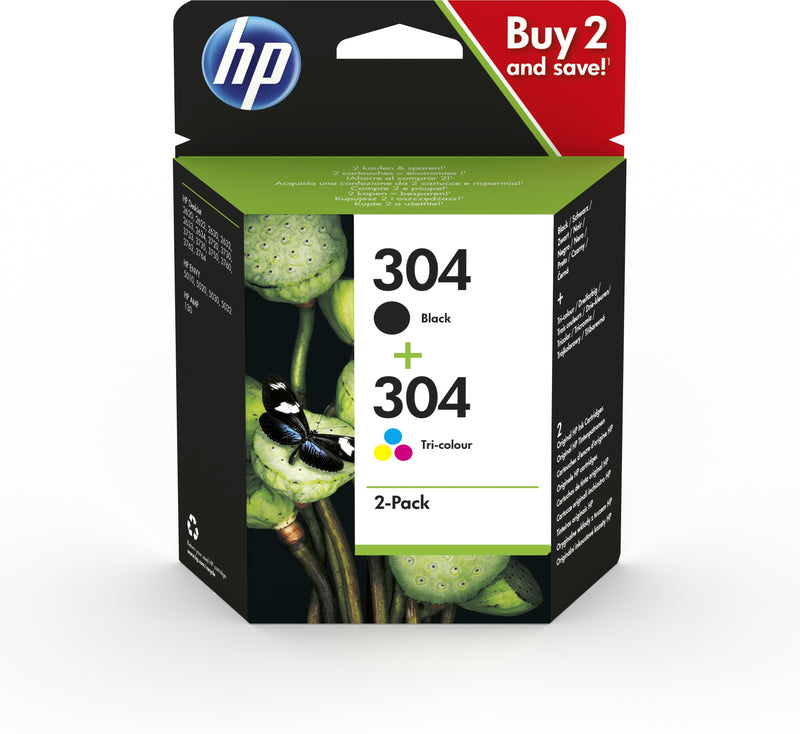 HP Confezione da 2 cartucce di inchiostro nero/in tricromia originali 304