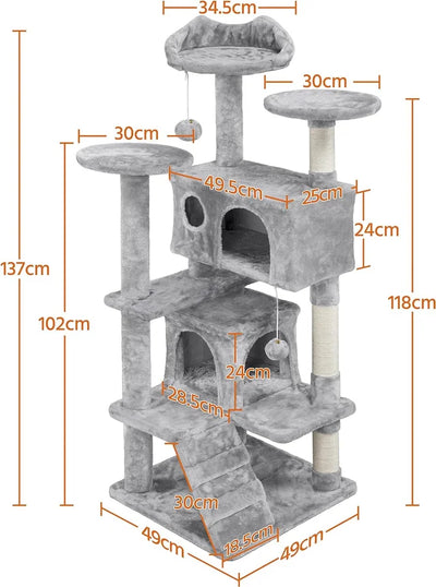 Albero Tiragraffi per Gatti 137 cm Grigio Chiaro