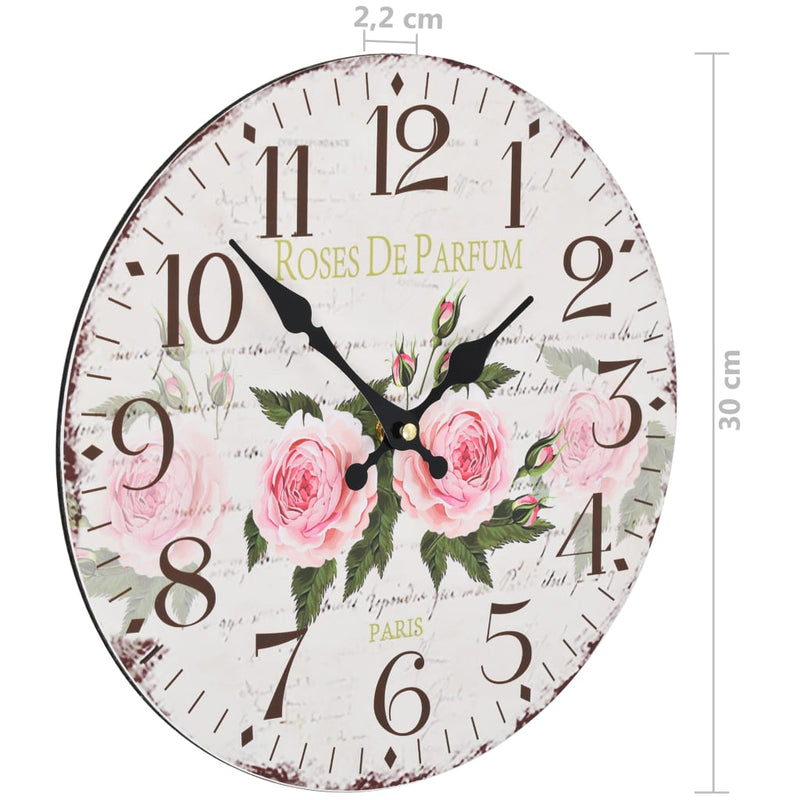 Orologio Parete Stile Vintage Motivo Fiore 30 cm