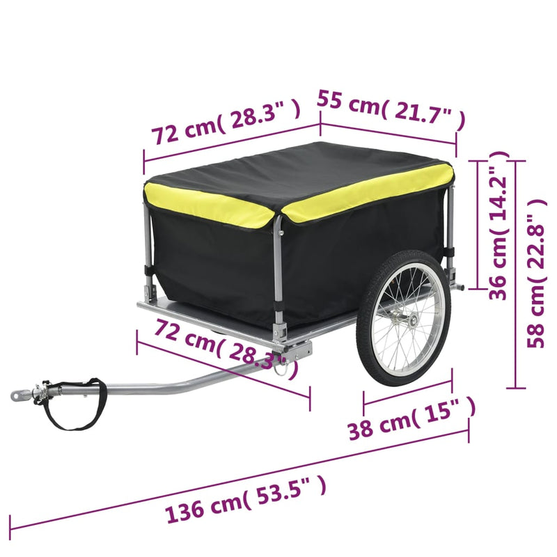 Rimorchio da Bici per il Trasporto di Merci Nero e Giallo 65 kg