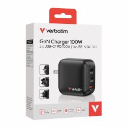 Verbatim GaN Charger 100W Universale Nero AC Ricarica rapida Interno (Mini GaN Charger 100W 3Port - US/EU/UK ADP - Warranty: 24M)