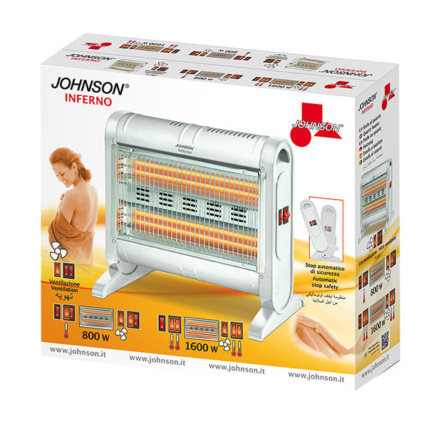 Stufa al Quarzo Ventilata Potenza 800-1600W 4 Tubi al Quarzo Ventilazione Indipendente Spegnimento Automatico Basso Consumo