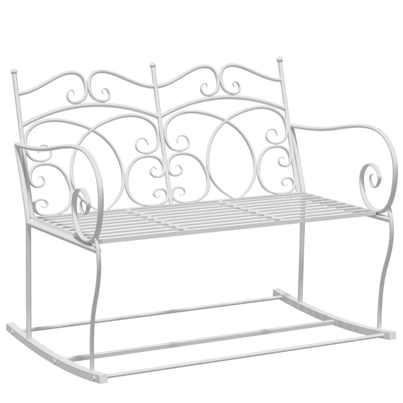 Panchina a Dondolo da Esterno, Dondolo 2 Posti Biposto da Giardino stile Shabby in Metallo 103 x 74.5 x 88cm, Bianco