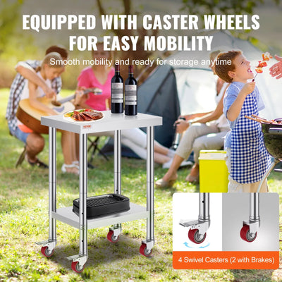 Banco da Lavoro Tavolo da Lavoro in Acciaio Inox 61x45x86cm Piano di Lavoro Professionale a 4 Ruote per La Preparazione di Alimenti