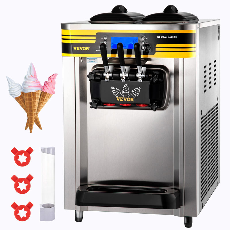 Gelatiera da Banco a 3 Gusti, Macchina Commerciale per Gelato Soft da 22-30 L/ora, Gelatiera da 2350W con Accessori Completi, Utilizzo per Gelato Soft, Yogurt, Crema Pasticcera e Sorbetto, ecc.