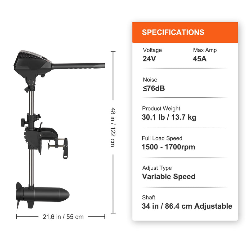 Motore Fuoribordo 24V Spinta da 39kg per Pesca a Traina Profondità Angolazione Regolabile per Barca Gommone Canoe, Motore Elettrico Fuoribordo per Imbarcazioni con 10 Indicatori LED per Batteria