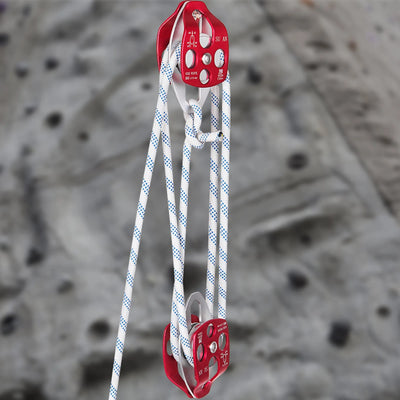 Bozzello a Doppia Puleggia, Diametro 12 mm Lunghezza 30 m Sistema di Carrucole e Paranchi con Corda a Treccia 30 a 35 KN Sistema di Carrucole da Arrampicata, Doppia Puleggia di Traino