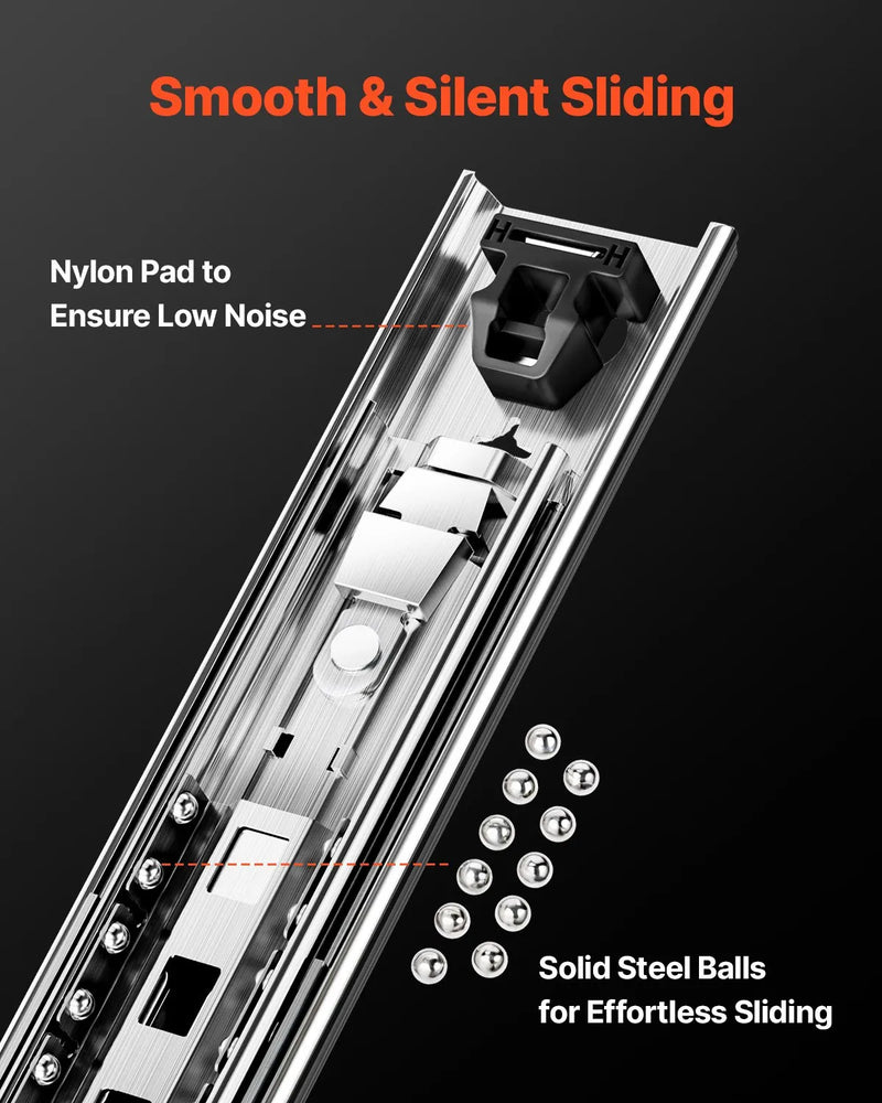 Coppia Guide per Cassetti con Chiusura e Cuscinetti 630 x 53 x 19,5 mm