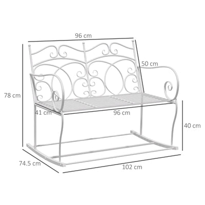 Panchina a Dondolo da Esterno, Dondolo 2 Posti Biposto da Giardino stile Shabby in Metallo 103 x 74.5 x 88cm, Bianco