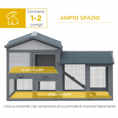 Conigliera in Legno da Esterno Casetta con Tetto e Recinto