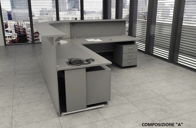 Composizione completa reception in melaminico verniciato cm. 256X256X115H