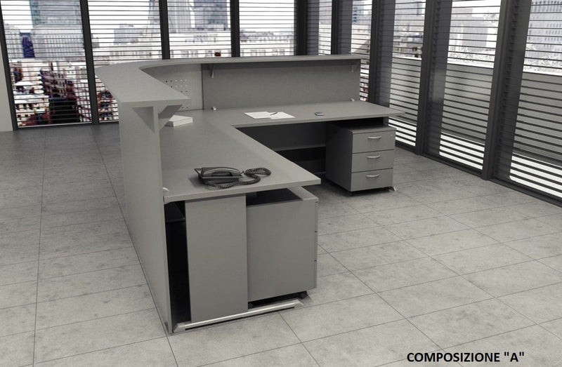 Composizione completa reception in melaminico verniciato cm. 256X256X115H