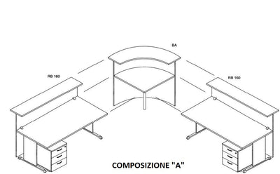 Composizione completa reception in melaminico verniciato cm. 256X256X115H