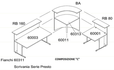 Composizione di reception per ufficio completa cm. 256X176X115H