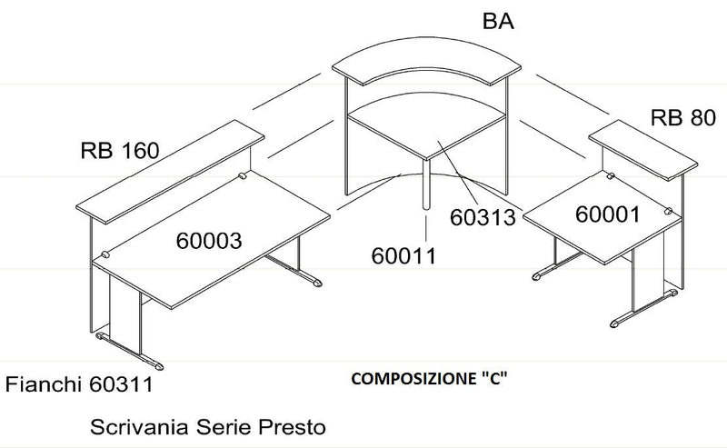 Composizione di reception per ufficio completa cm. 256X176X115H