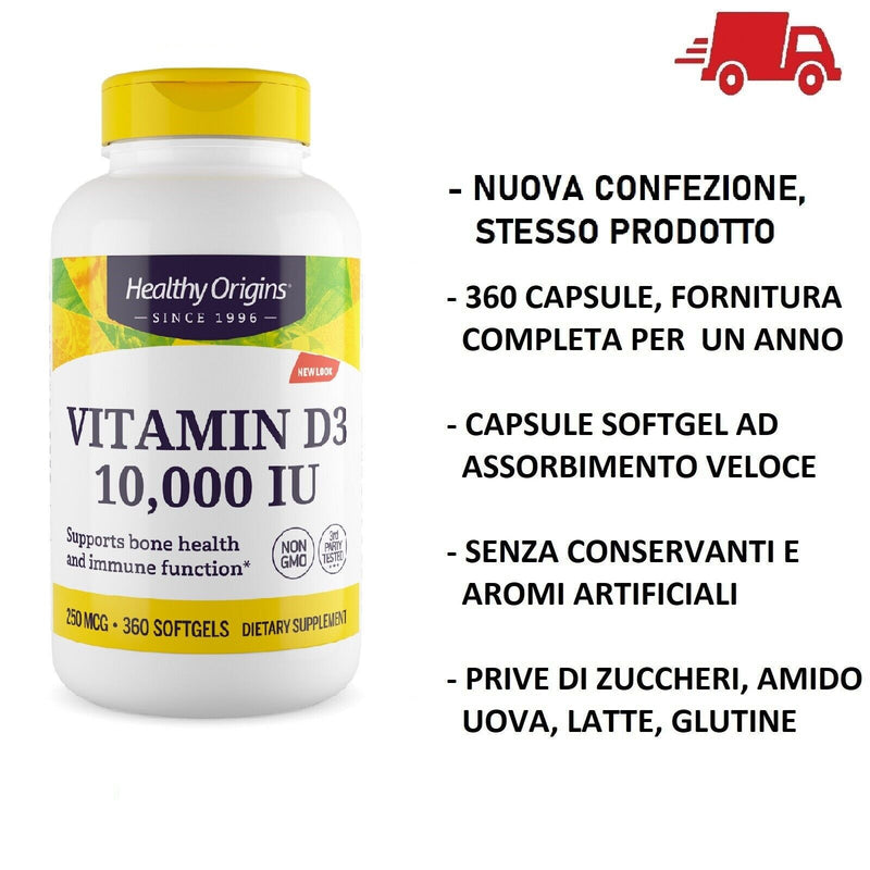 Healthy Origins Vitamina D-3 D3 10000 UI 10,000iu 360 softgels VITAMINE Capsule