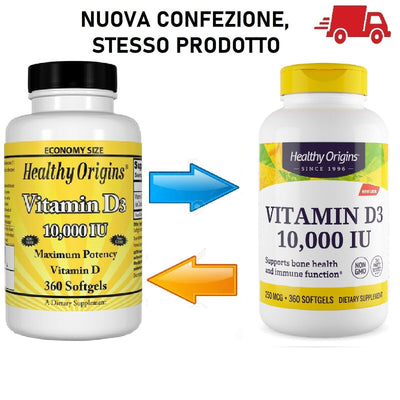 Healthy Origins Vitamina D-3 D3 10000 UI 10,000iu 360 softgels VITAMINE Capsule