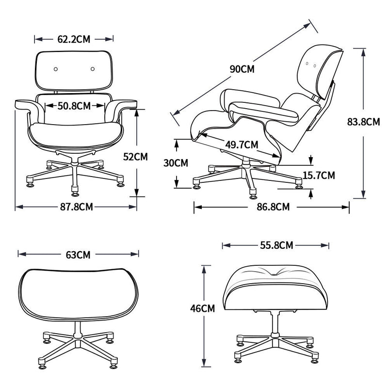 Poltrona e ottomano di metà secolo, moderna sedia dal design classico, in pelle bianca a grana superiore, in legno palissandro, supporto per base resistente per soggiorno, studio, ufficio