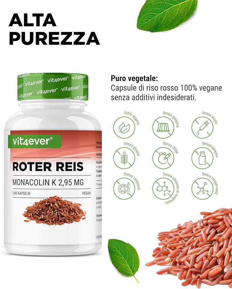 Riso Rosso Fermentato Monacolina K 240 Capsule 2,9 mg Controllo del Colesterolo