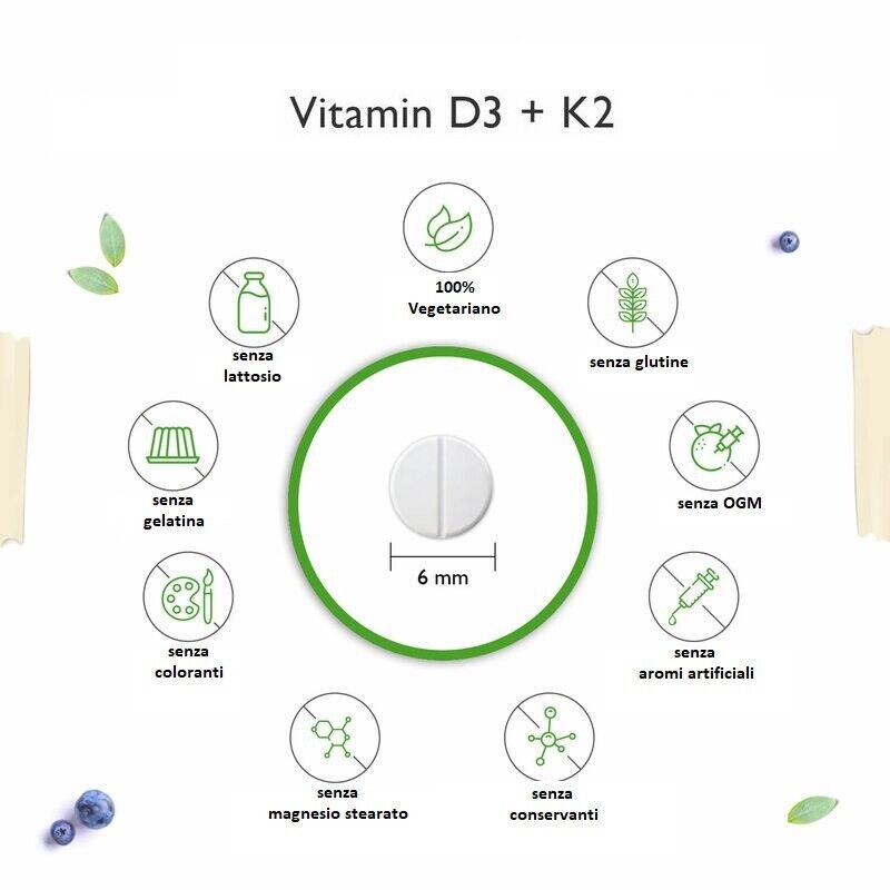 Vitamina D3 5000 UI + K2 100 mcg 100 Compresse VITAMINE pastiglie MK7 Ausilio Metabolisimo