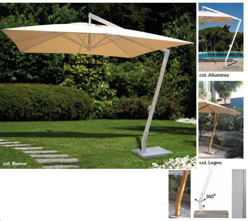 OMBRELLONE GIARDINO LATERALE IN ALLUMINIO-LEGNO BIANCO ALICANTE MT3x3x3 CON BASE