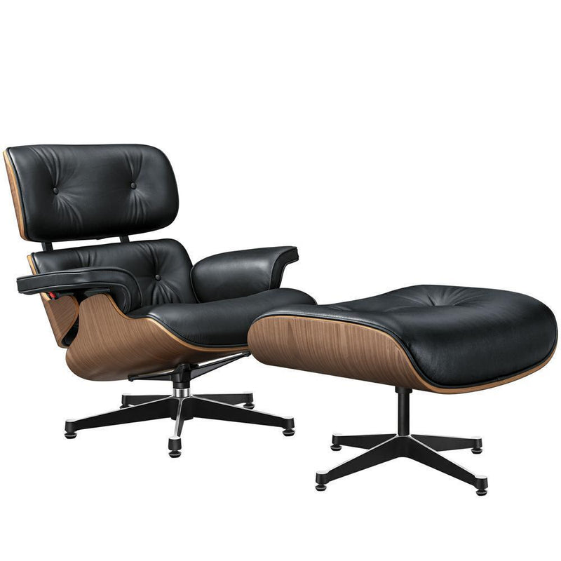 Poltrona e poggiapiedi Mid Century, sedia moderna dal design classico,colorazione NERA ANNUNCIO PERSONALIZZATO