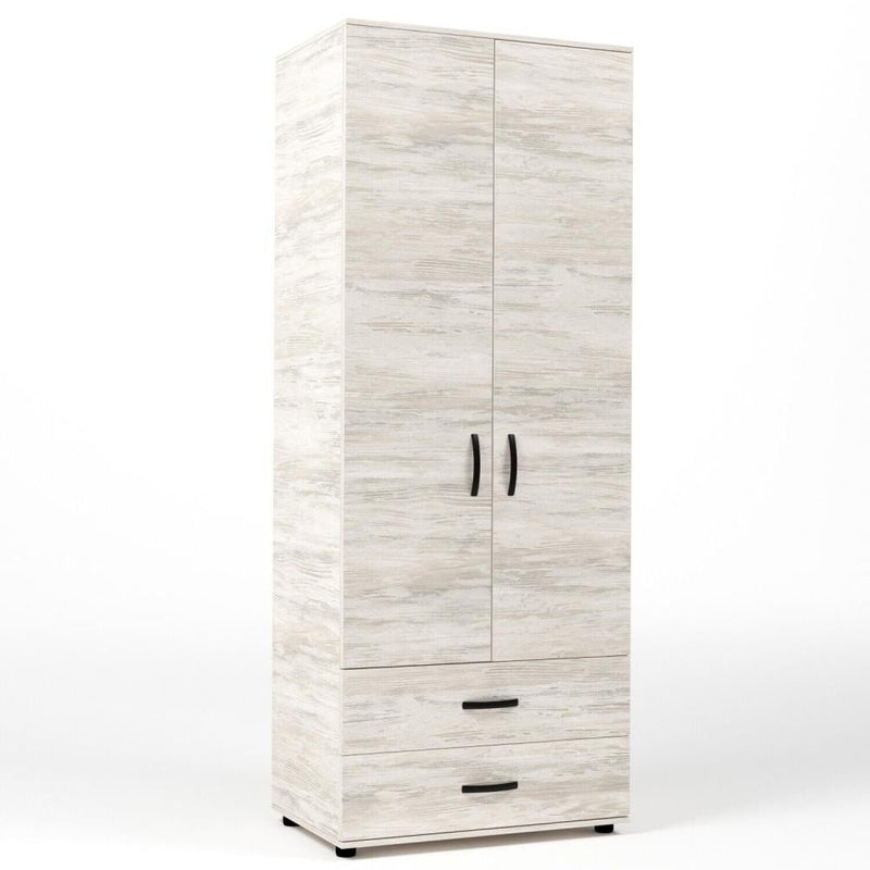 Kit Armadio Moderno in Legno con 2 Ante 2 Cassettoni e Asta cm 80x52x205h