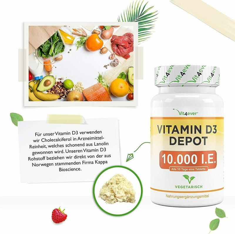 Vitamina D3 10000 10.000 UI 365 Compresse Pastiglie Vitamine Sistema Immunitario