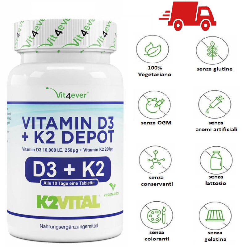 Vitamina D-3 D3 10000 UI + K2 200 mcg 180 Compresse capsule VITAMINE pastiglie