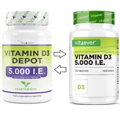 Vitamina D3 5000 5.000 UI 500 Compresse Pastiglie Sistema Immunitario Vitamine