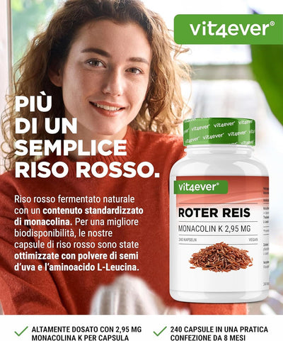 Riso Rosso Fermentato Monacolina K 240 Capsule 2,9 mg Controllo del Colesterolo