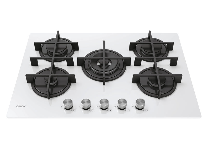 Candy CVG74WTW Piano Cottura Da incasso a Gas 5 Fuochi 74.5 cm Vetro Bianco