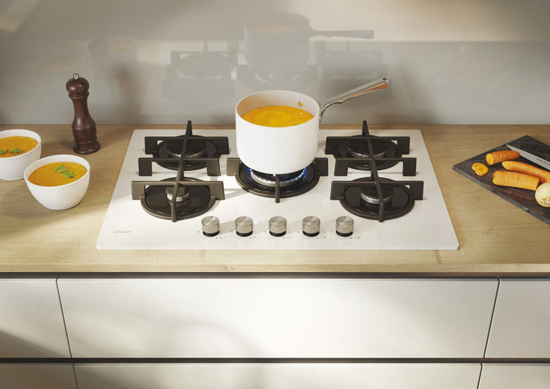 Candy CVG74WTW Piano Cottura Da incasso a Gas 5 Fuochi 74.5 cm Vetro Bianco