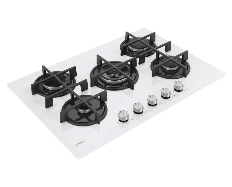 Candy CVG74WTW Piano Cottura Da incasso a Gas 5 Fuochi 74.5 cm Vetro Bianco