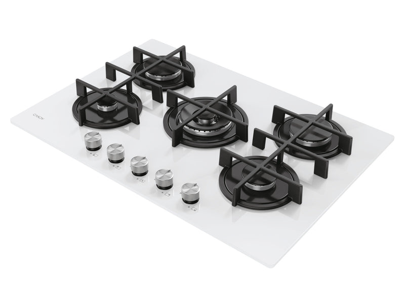 Candy CVG74WTW Piano Cottura Da incasso a Gas 5 Fuochi 74.5 cm Vetro Bianco