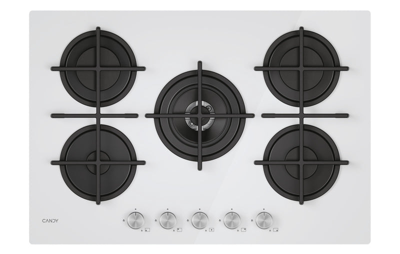 Candy CVG74WTW Piano Cottura Da incasso a Gas 5 Fuochi 74.5 cm Vetro Bianco