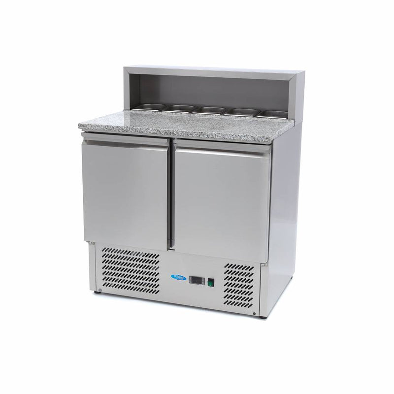 Banco Pizza Refrigerato - 90cm - 2 Porte - adatto a 5 x 1/6 GN - incl. Coperchio in Acciaio Inox