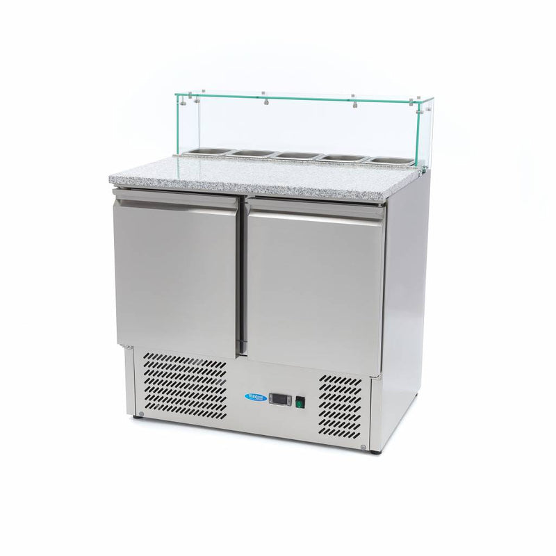 Banco Pizza Refrigerato - 90cm - 2 Porte - adatto a 5 x 1/6 GN - incl. Coperchio in Vetro