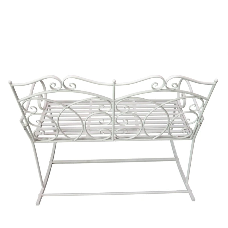 Panchina a Dondolo da Esterno, Dondolo 2 Posti Biposto da Giardino stile Shabby in Metallo 103 x 74.5 x 88cm, Bianco