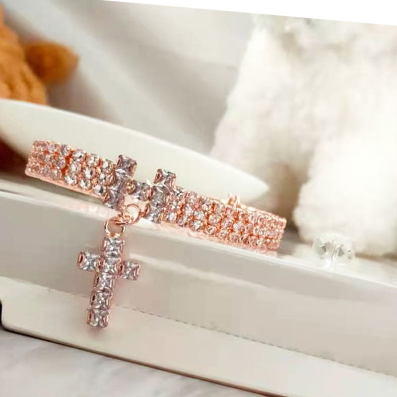 Pet Necklace Word Cross Zircon Three Drainage Diamond Cat and Dog Jewelry