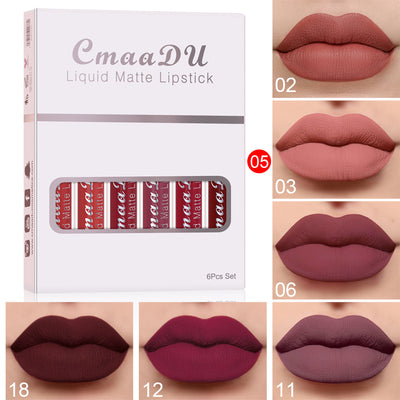 6 Boxes of Matte Non-Stick Cup Waterproof Lipstick Long Lasting Lip Gloss