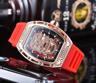 Fashion Tonneau-Shaped Hollow Men'S Silicone Quartz Watch