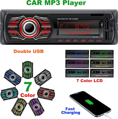 Autoradio Bluetooth, Stereo Auto Supporto Bluetooth Chiamata Vivavoce Lettore MP3 Radio FM, Con Due Porte USB, Volante Telecomando, Supporto Aux/Tf/Carica Rapida